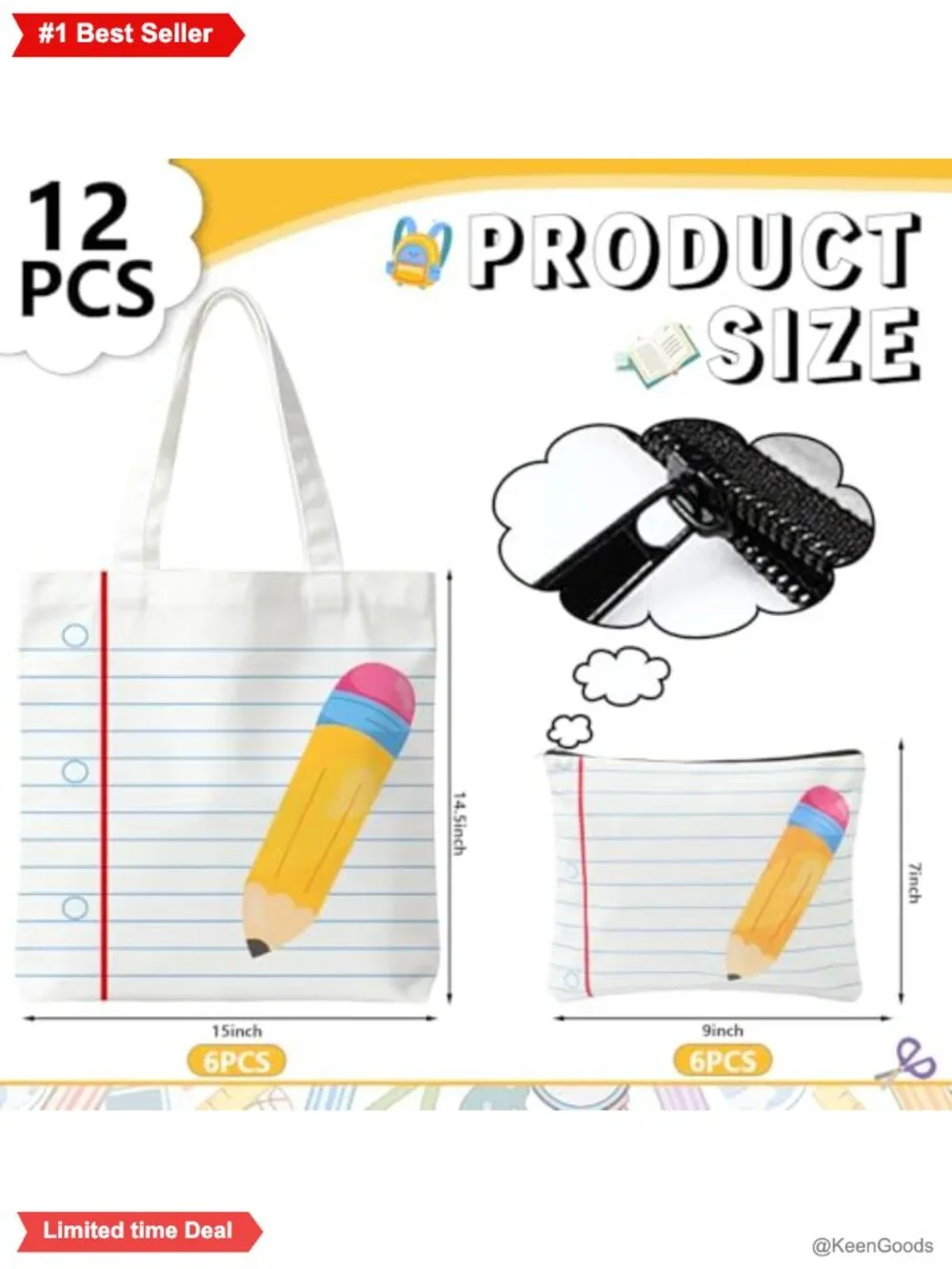 Canvas Tote Bag & Makeup Bag Set, 12 Pcs Back to School Gift Bags, Reusable